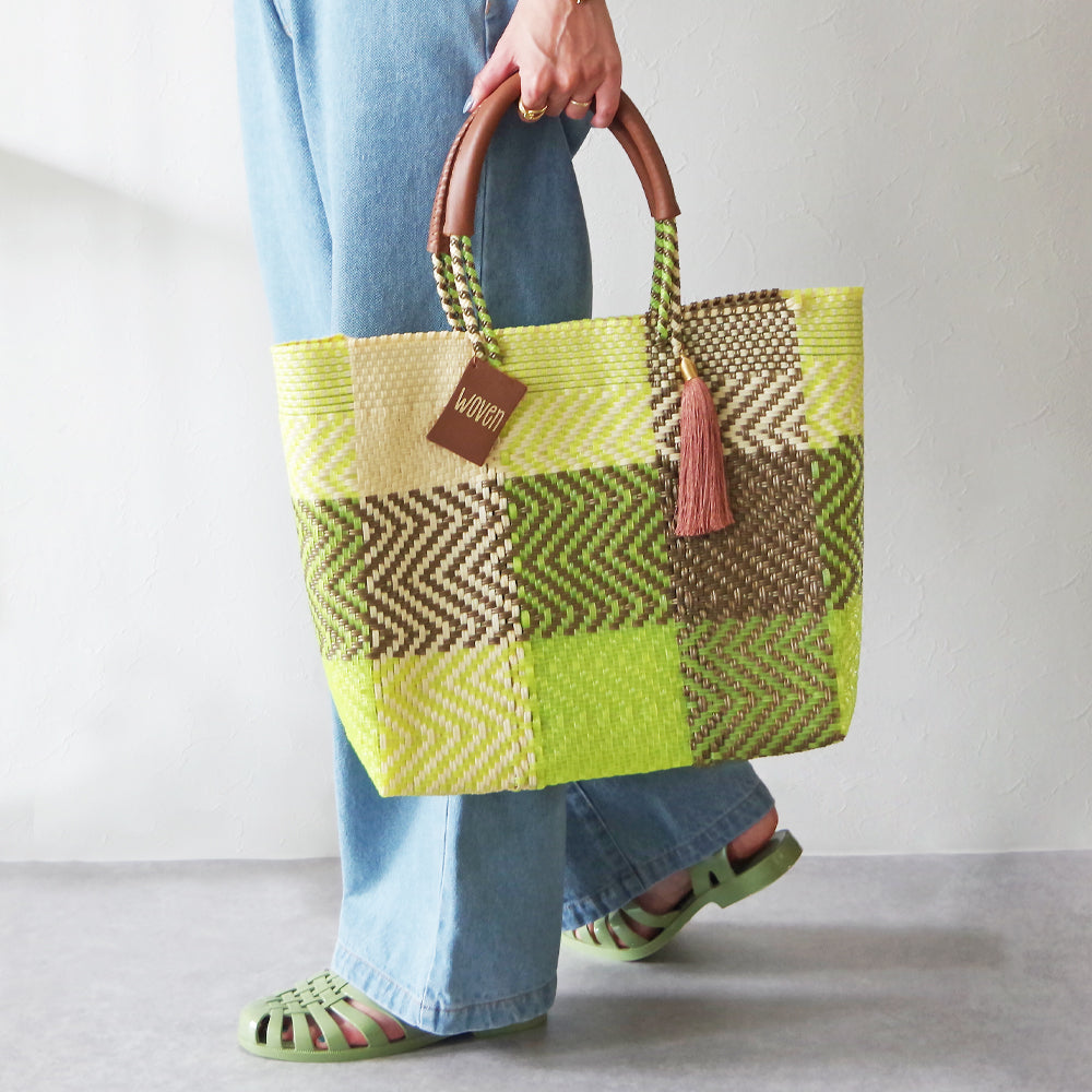 【WOVEN ウーヴン】Middle Tote ミドルトート メキシコ製 バスケットバッグ メルカドバッグ
