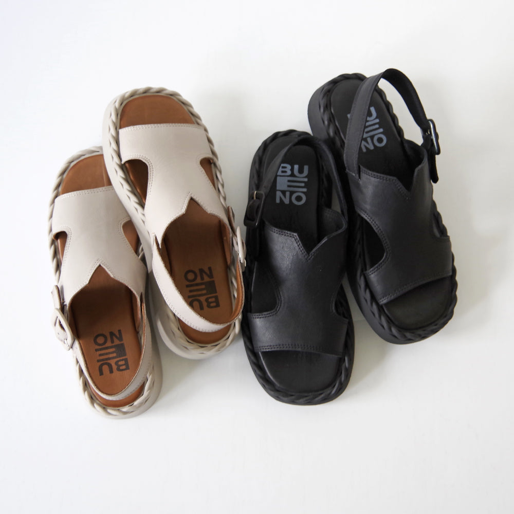 【BUENO SHOES ブエノシューズ】 ロープソールサンダル 【Y9104】 トルコ製 ラウンドトゥ つっかけ ストラップ デザインカット 厚底