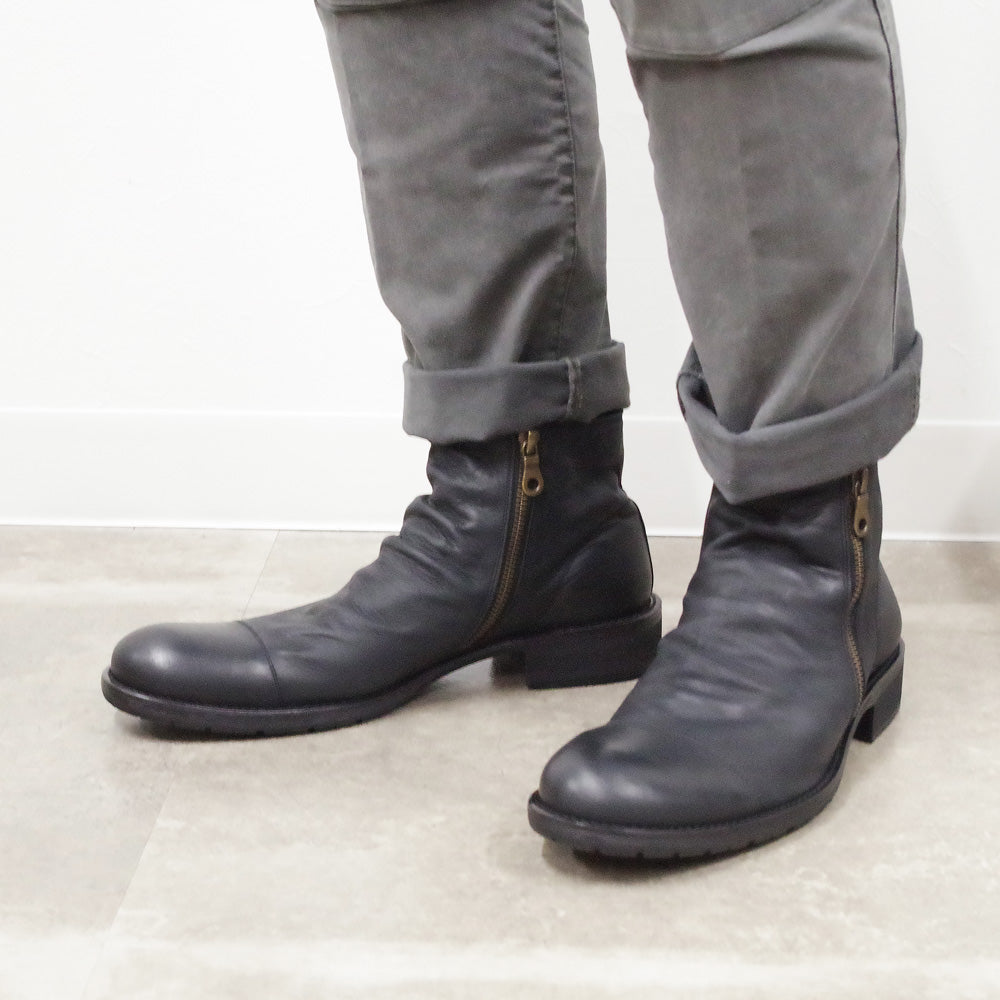 【VARISISTA ヴァリジスタ 】ダブルジップドレープ ブーツ ビブラムソール(z508) オイルヌバック/ガラスレザー サイドジップブーツ Vibram sole