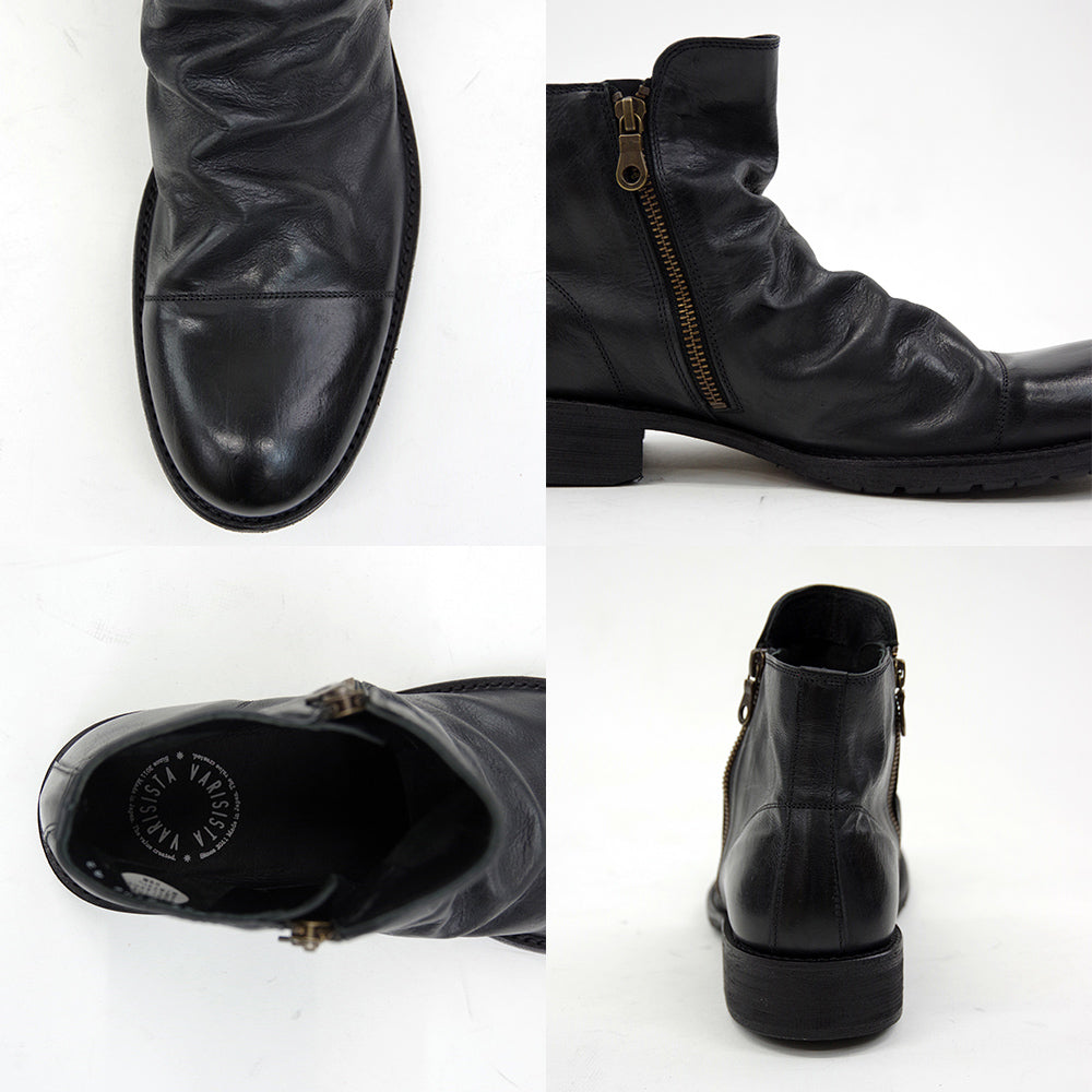 【VARISISTA ヴァリジスタ 】ダブルジップドレープブーツ ビブラムソール(Z508-LX) サイドジップブーツ Vibram sole メンズシューズ 革靴 紳士靴 日本製