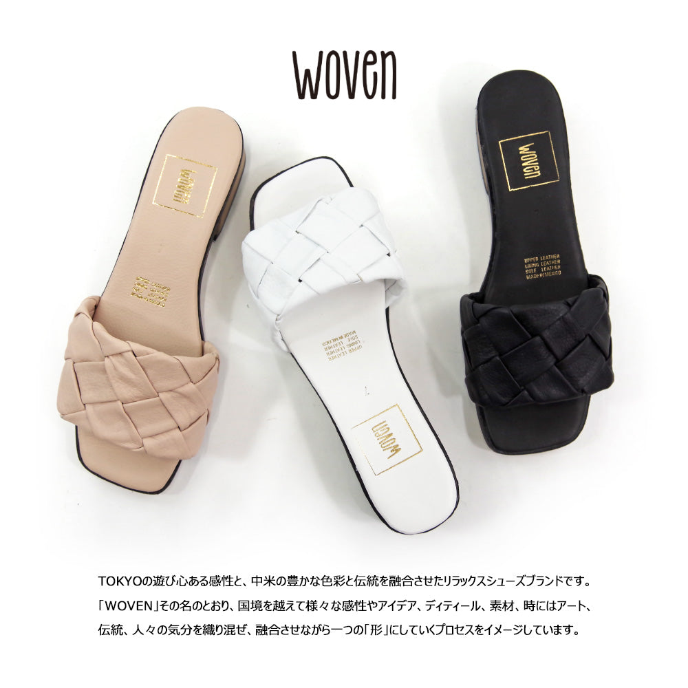 【WOVEN ウーヴン】メキシコ製 メキシコ製 レザー スクエアーサンダル【ZUM】全3色