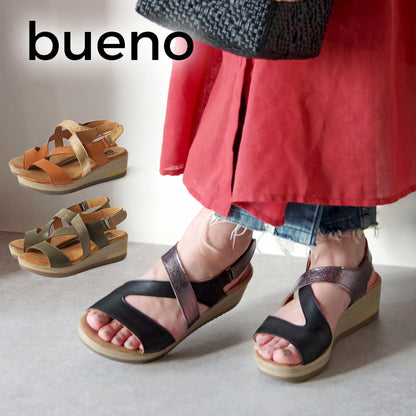 【BUENO SHOES ブエノシューズ】 クロスベルトサンダル 【L3306】トルコ製 コンフォートサンダル つっかけ ウェッジソール