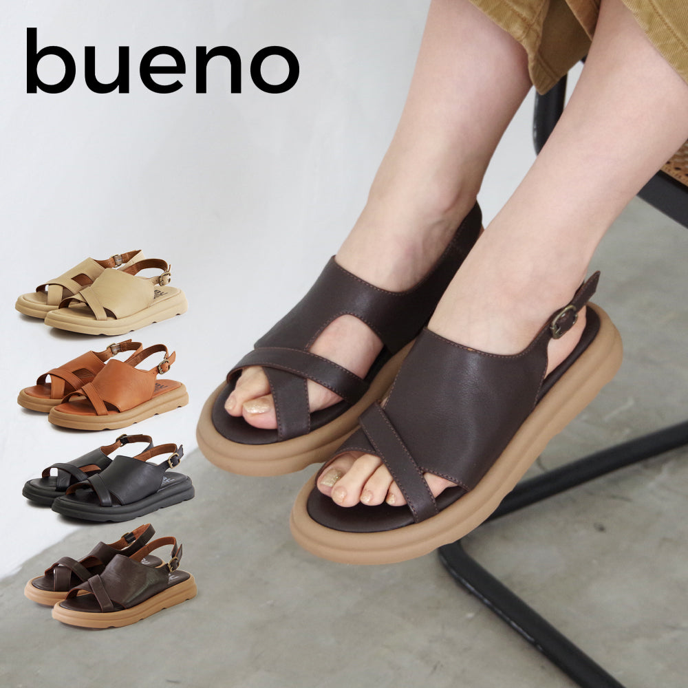 【BUENO ブエノ】デザインベルトサンダル 【A2605】 レザーサンダル ベルト バックストラップ 厚底