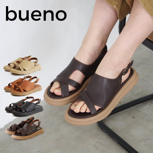 【BUENO ブエノ】デザインベルトサンダル 【A2605】 レザーサンダル ベルト バックストラップ 厚底