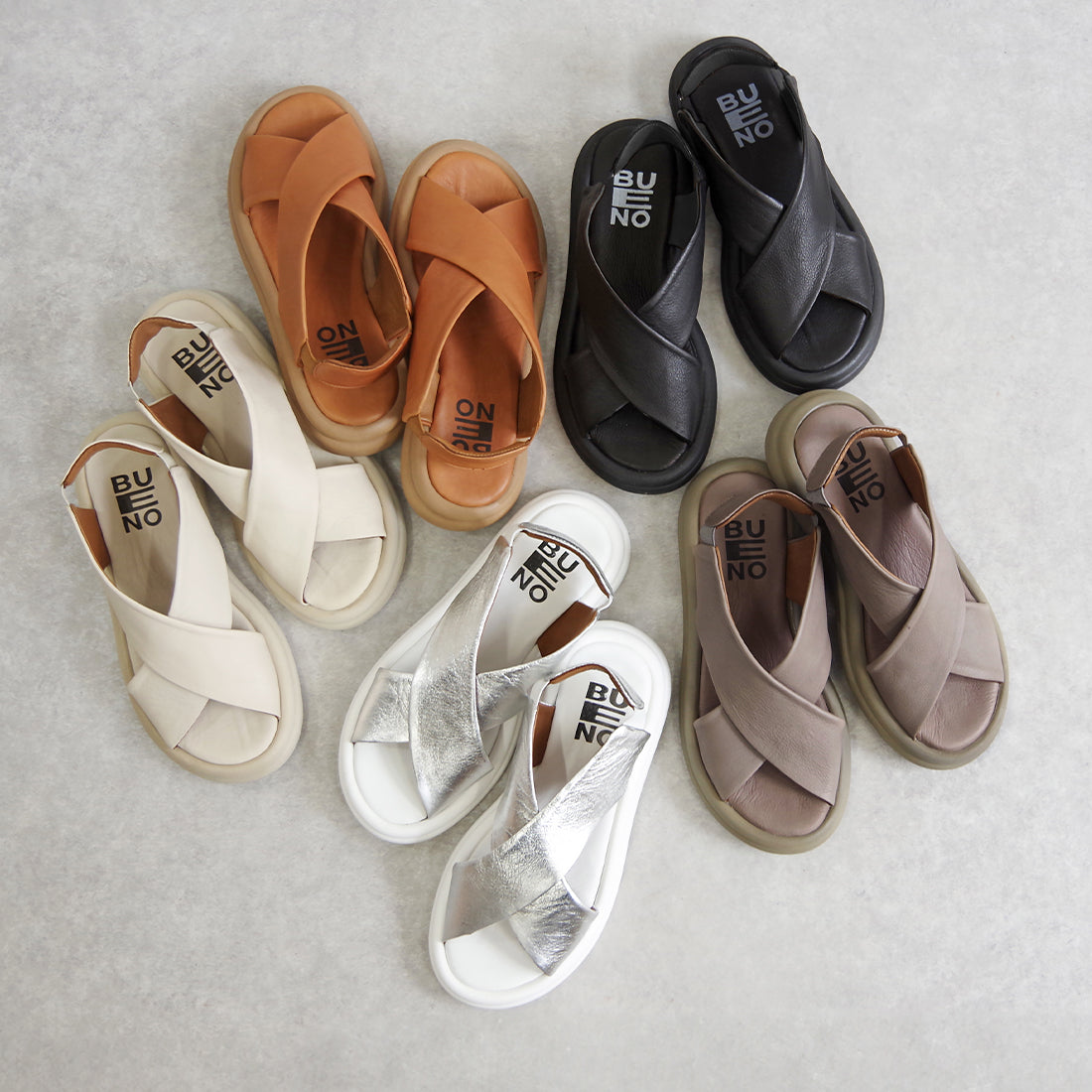 BUENO SHOES ブエノシューズ】 クロスベルトサンダル 【A2603】 レザー
