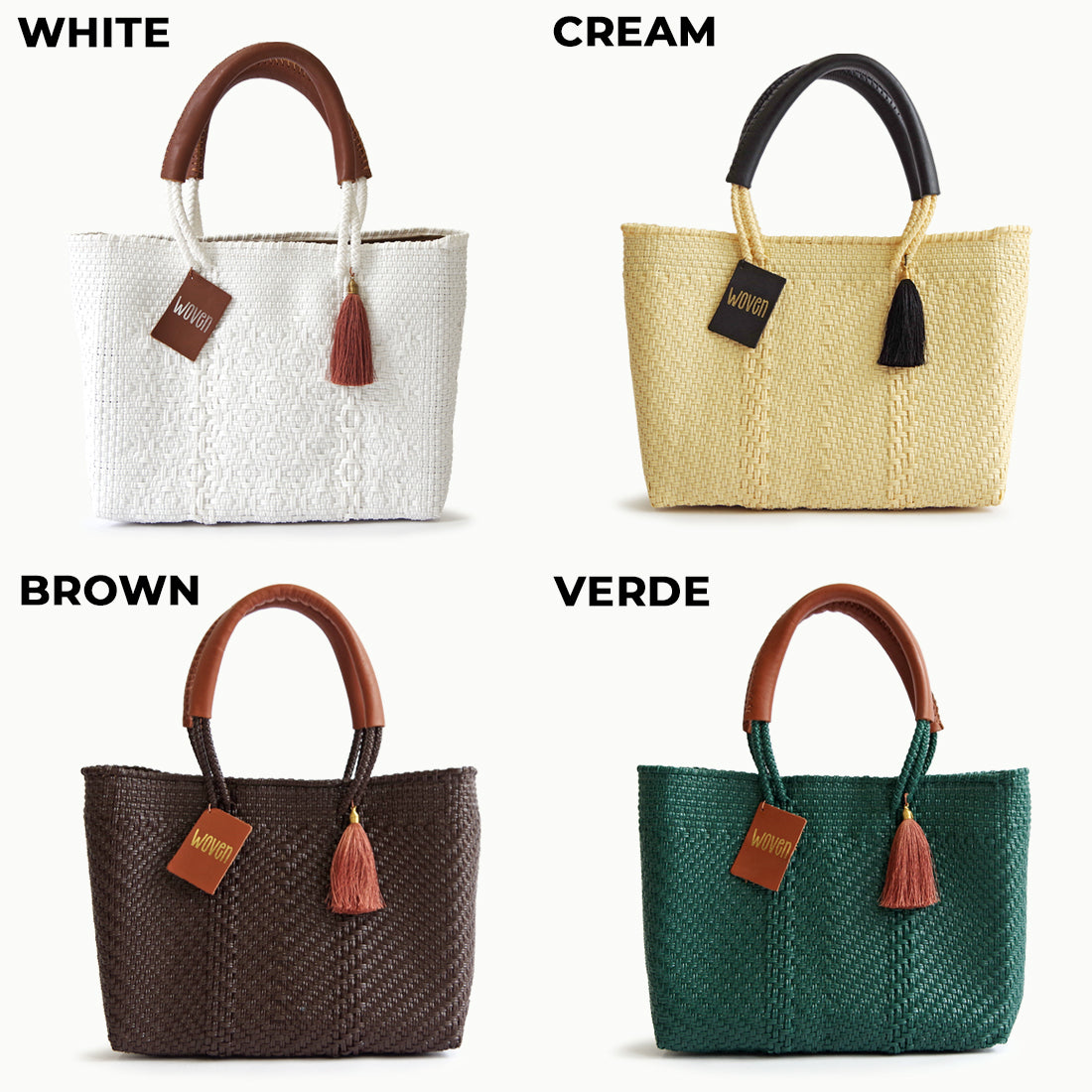 WOVEN ウーヴン Small Tote スモールトート 無地 単色 メルカドバッグ マルシェバッグ 旅行 レジャー 夏コーデ デイリー使い 軽量 裏地付き A5対応 トートバッグ レザーハンドル