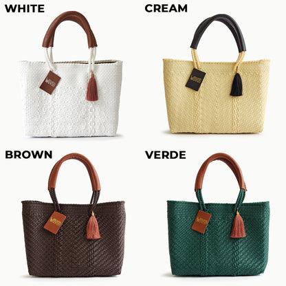 WOVEN ウーヴン Small Tote スモールトート 無地 単色 メルカドバッグ マルシェバッグ 旅行 レジャー 夏コーデ デイリー使い 軽量 裏地付き A5対応 トートバッグ レザーハンドル