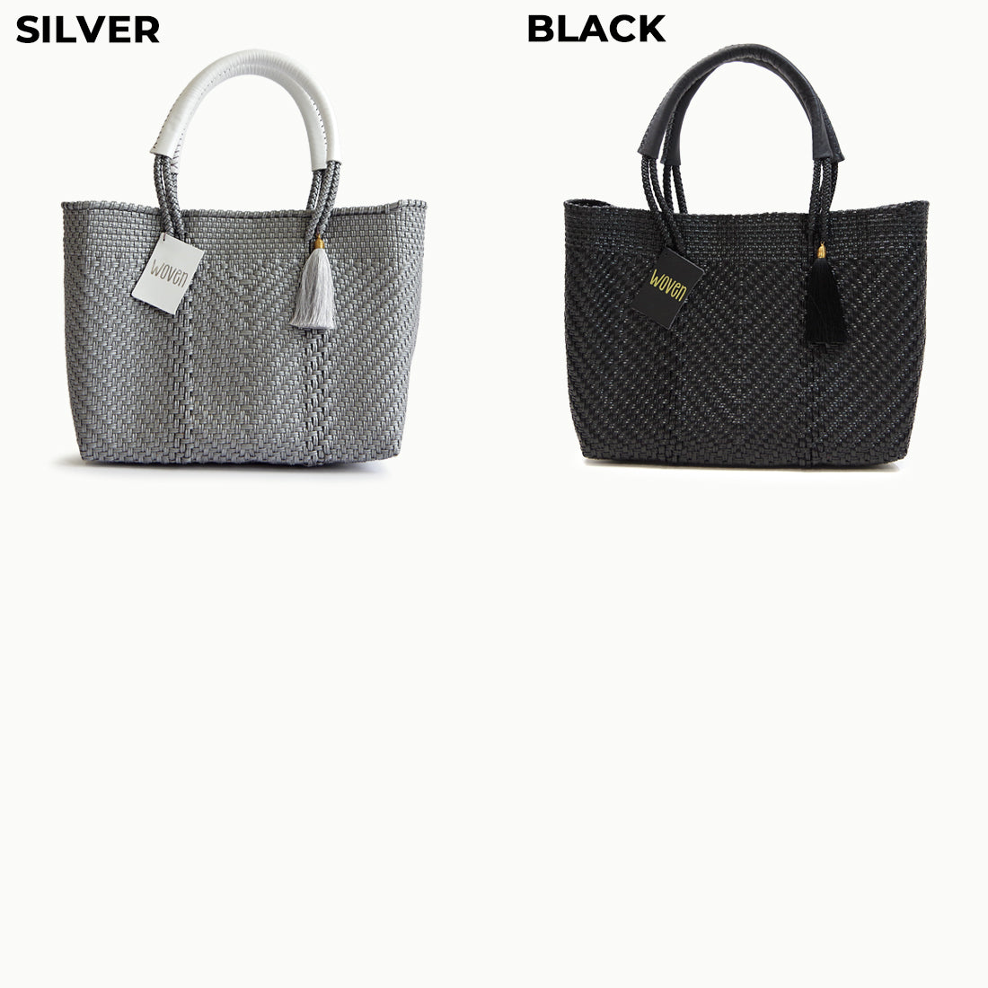 WOVEN ウーヴン Small Tote スモールトート 無地 単色 メルカドバッグ マルシェバッグ 旅行 レジャー 夏コーデ デイリー使い 軽量 裏地付き A5対応 トートバッグ レザーハンドル