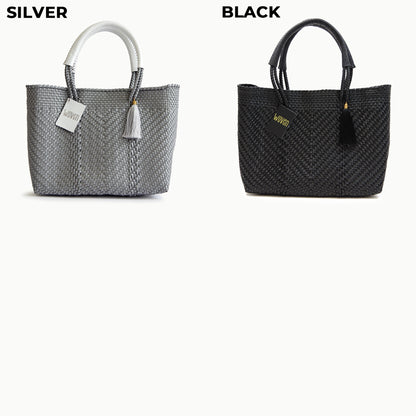 WOVEN ウーヴン Small Tote スモールトート 無地 単色 メルカドバッグ マルシェバッグ 旅行 レジャー 夏コーデ デイリー使い 軽量 裏地付き A5対応 トートバッグ レザーハンドル