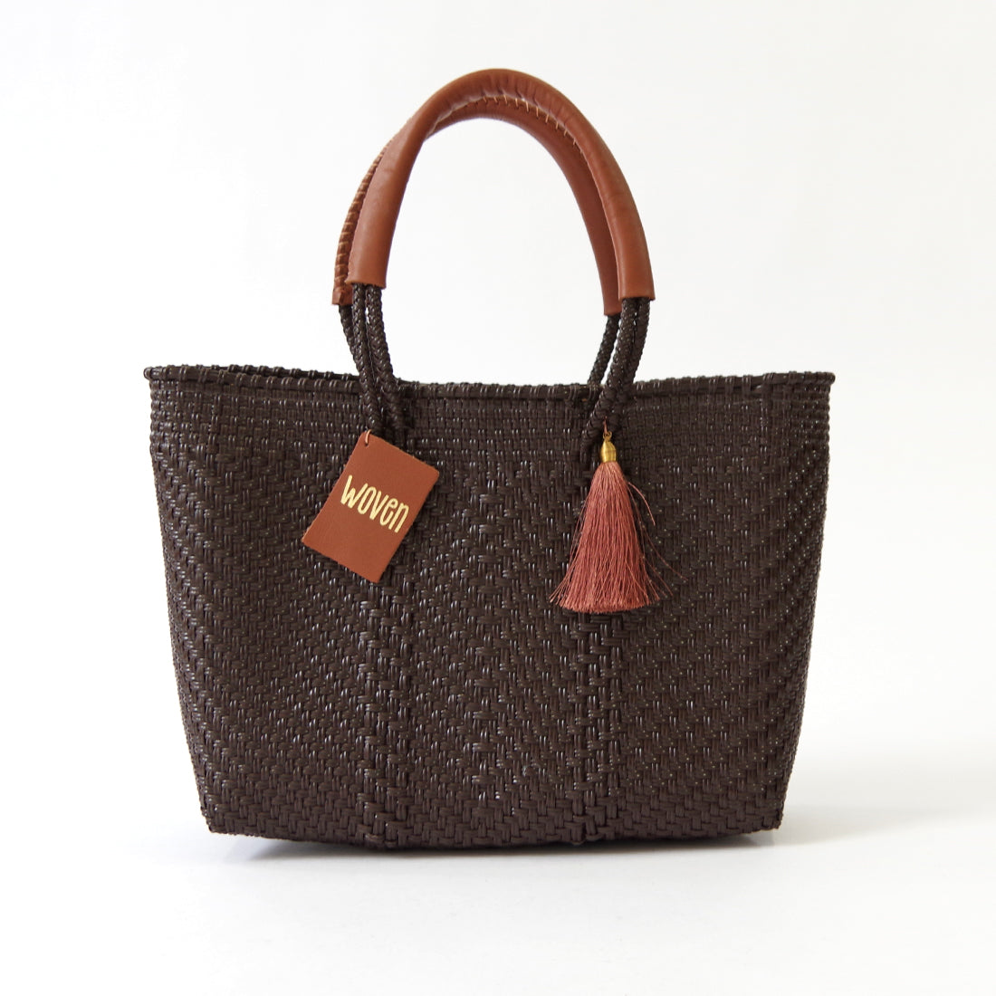 WOVEN ウーヴン Small Tote スモールトート 無地 単色 メルカドバッグ マルシェバッグ 旅行 レジャー 夏コーデ デイリー使い 軽量 裏地付き A5対応 トートバッグ レザーハンドル