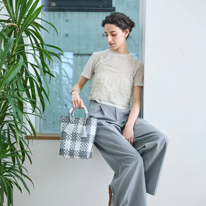 【WOVEN ウーヴン】Mini Tote ミニトート メルカドバッグ レディース かごバッグ 編み込みバッグ メキシコ製 プラカゴバッグ タッセル付き レザーハンドル 千鳥格子 チェック柄