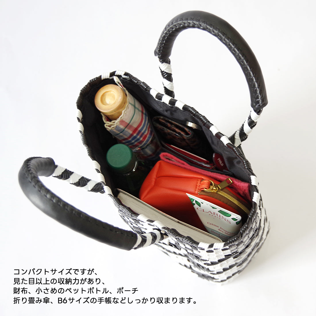 【WOVEN ウーヴン】Mini Tote ミニトート メルカドバッグ レディース かごバッグ 編み込みバッグ メキシコ製 プラカゴバッグ タッセル付き レザーハンドル 千鳥格子 チェック柄