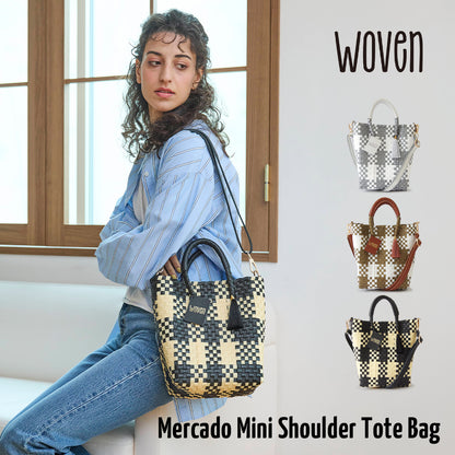 【WOVEN ウーヴン】Mini Shoulder Tote ミニショルダートート メルカドバッグ 旅行 レジャー 夏コーデ デイリー使い 軽量 裏地付き ミニバッグ 肩掛け 斜め掛け
