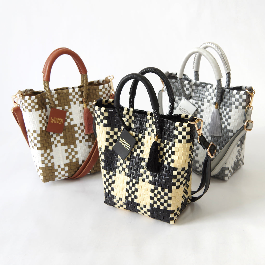 【WOVEN ウーヴン】Mini Shoulder Tote ミニショルダートート メルカドバッグ 旅行 レジャー 夏コーデ デイリー使い 軽量 裏地付き ミニバッグ 肩掛け 斜め掛け