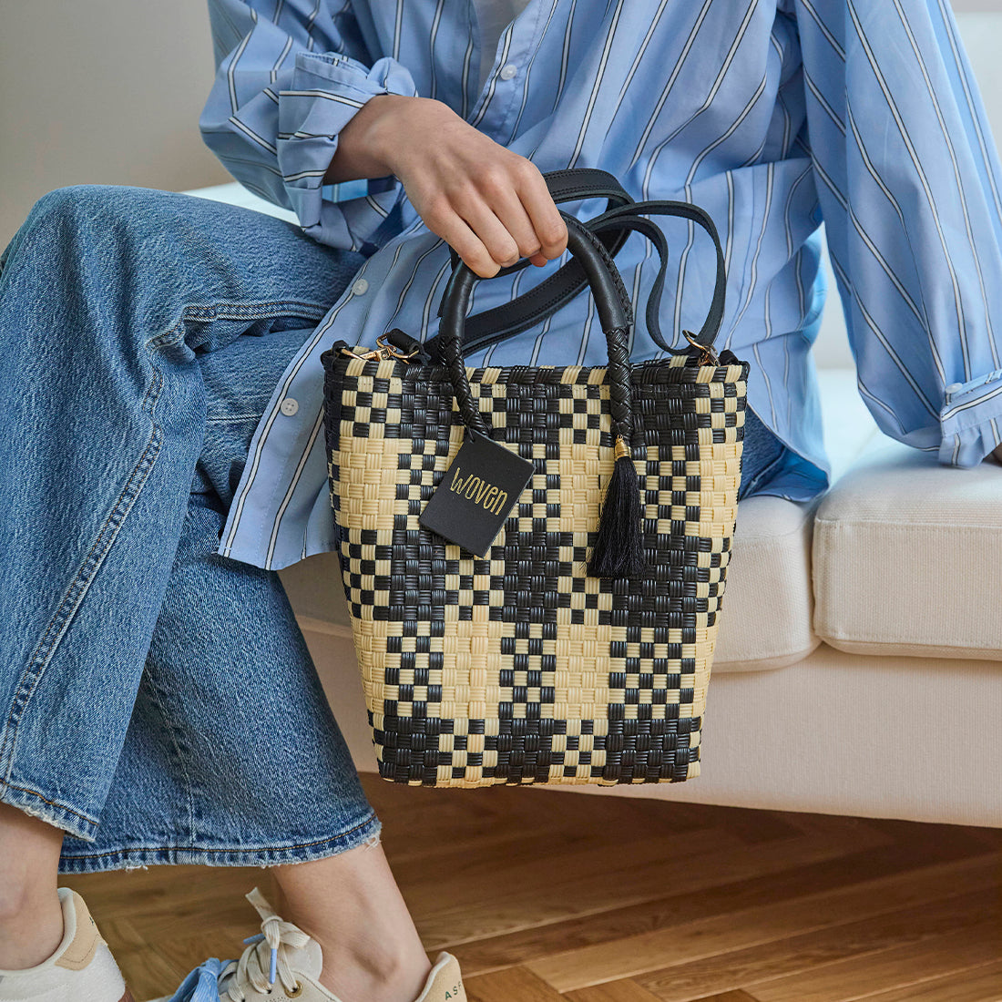 【WOVEN ウーヴン】Mini Shoulder Tote ミニショルダートート メルカドバッグ 旅行 レジャー 夏コーデ デイリー使い 軽量 裏地付き ミニバッグ 肩掛け 斜め掛け