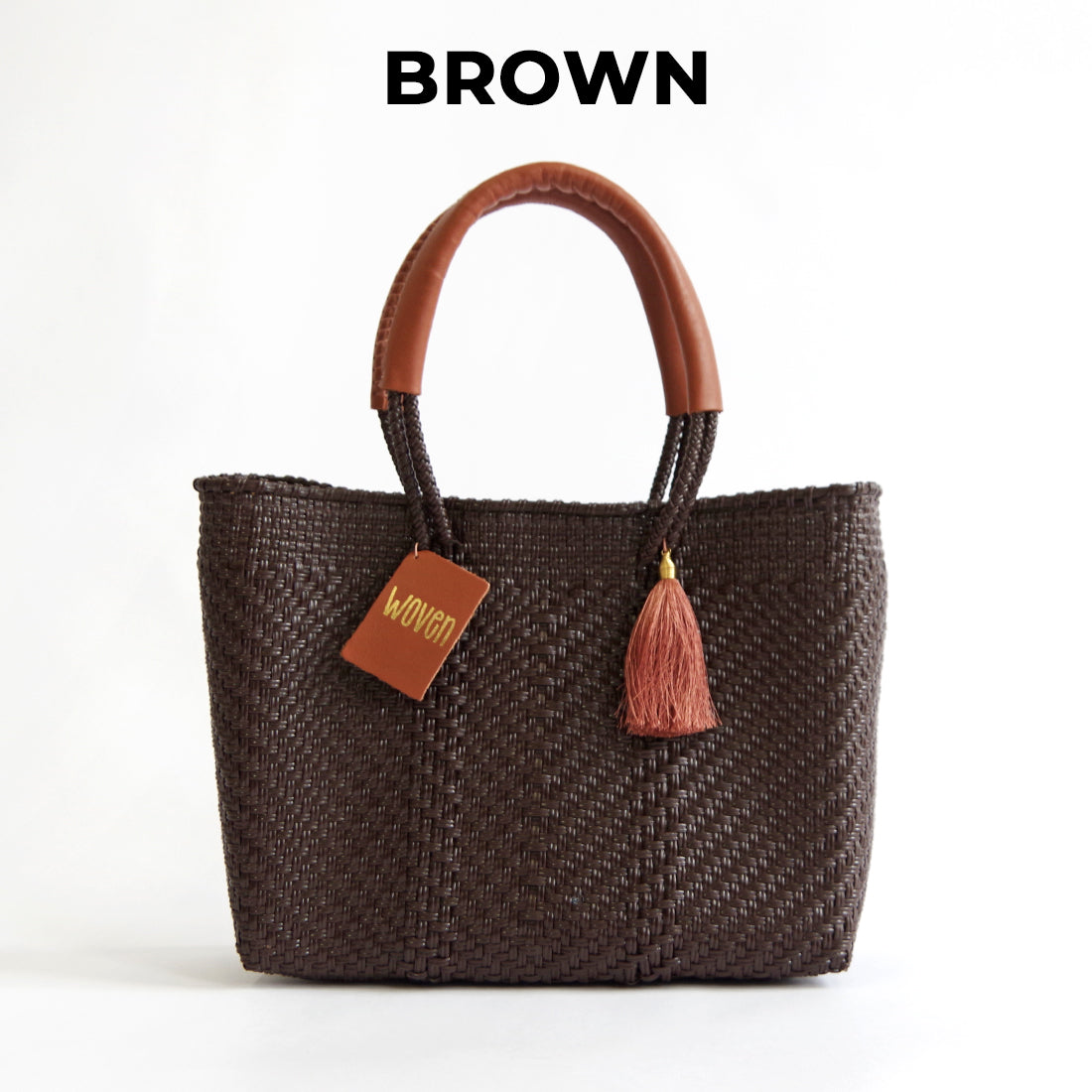 WOVEN ウーヴン Small Tote スモールトート 無地 単色 メルカドバッグ マルシェバッグ 旅行 レジャー 夏コーデ デイリー使い 軽量 裏地付き A5対応 トートバッグ レザーハンドル