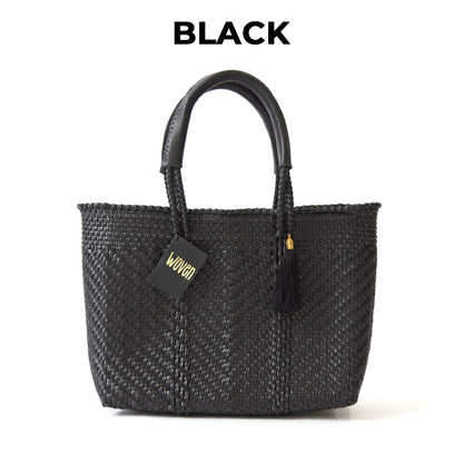 WOVEN ウーヴン Small Tote スモールトート 無地 単色 メルカドバッグ マルシェバッグ 旅行 レジャー 夏コーデ デイリー使い 軽量 裏地付き A5対応 トートバッグ レザーハンドル