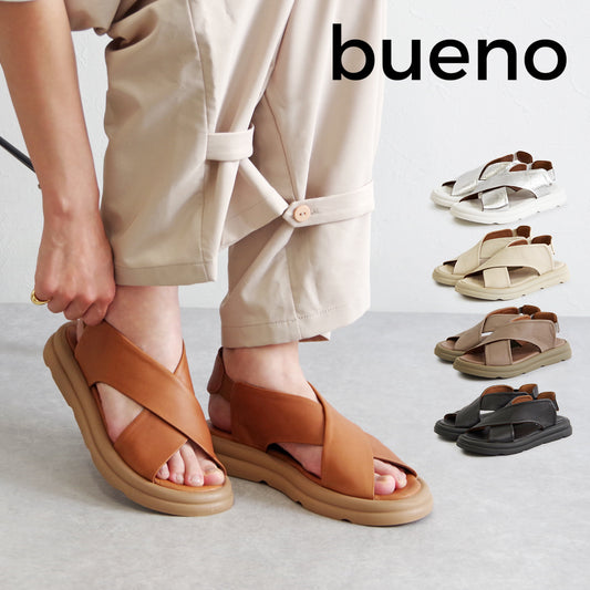 【BUENO SHOES ブエノシューズ】 クロスベルトサンダル 【A2603】 レザーサンダル ベルト バックストラップ 厚底