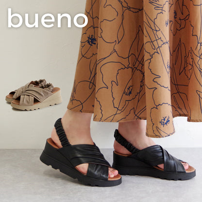 【BUENO SHOES ブエノシューズ】 厚底クロスベルトサンダル 【A508】 レザーサンダル ベルト バックストラップ くしゅくしゅ