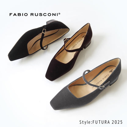 【特典付き】【FABIO RUSCONI ファビオ ルスコーニ】スクエアトゥベロア メリージェーン パンプス 【FUTURA 2025】ローヒール チャンキーヒール