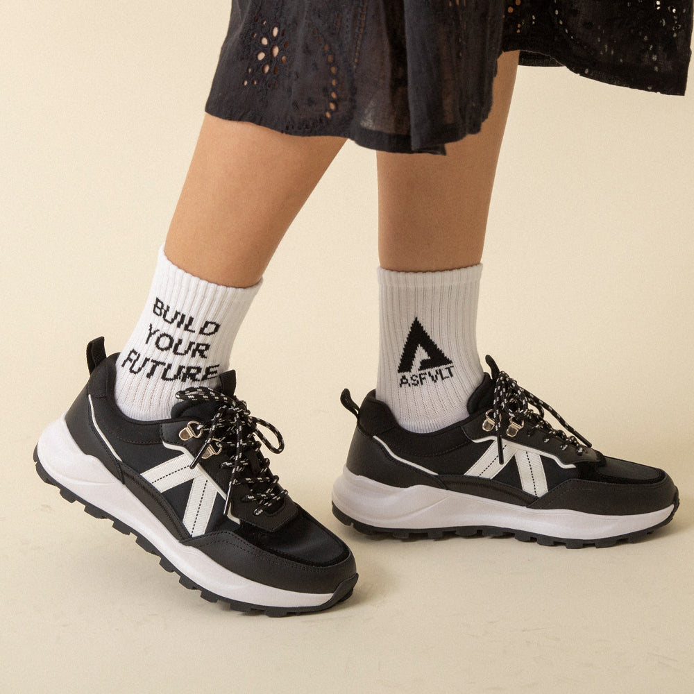 【ASFVLT アスファルト】【LOGO SOCKS】WHITE×BLACK