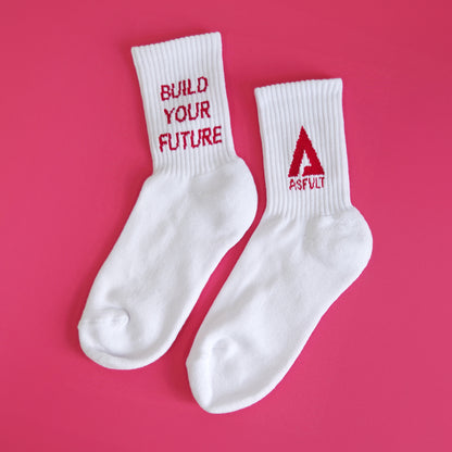 【ASFVLT アスファルト】【LOGO SOCKS】WHITE×RED