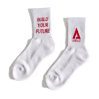 【ASFVLT アスファルト】【LOGO SOCKS】WHITE×RED