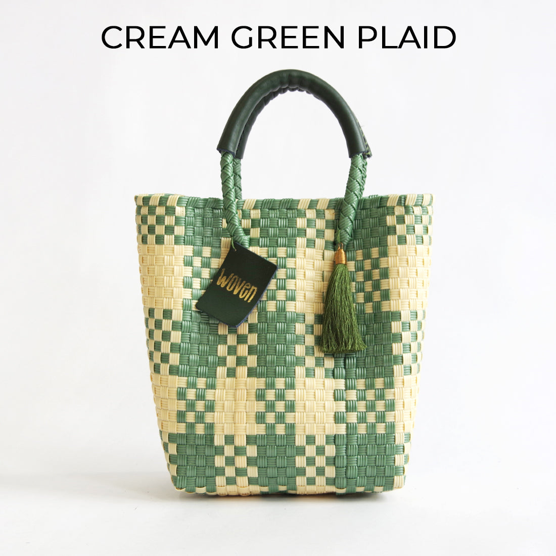 【WOVEN ウーヴン】Mini Tote ミニトート メルカドバッグ レディース かごバッグ 編み込みバッグ メキシコ製 プラカゴバッグ タッセル付き レザーハンドル 千鳥格子 チェック柄