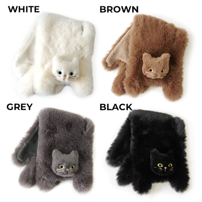 【売上の一部を寄付｜保護犬猫支援】WOVEN ウーヴン 【ECO FUR NEKO FLAP COVER】 エコファー猫フラップカバー かばん用アクセサリー ネコ 猫 ねこ 横型
