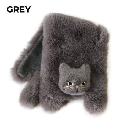 【売上の一部を寄付｜保護犬猫支援】WOVEN ウーヴン 【ECO FUR NEKO FLAP COVER】 エコファー猫フラップカバー かばん用アクセサリー ネコ 猫 ねこ 横型