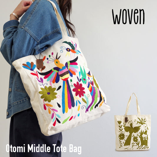 【WOVEN ウーヴン】オトミ ミドル トートバッグ 【OTOMI MIDDLE TOTE BAG】 メキシコ製 刺繍バッグ A4