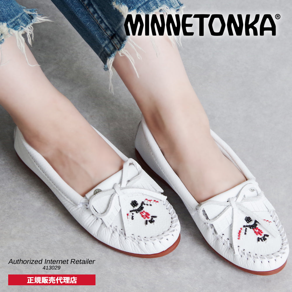 【特典付き】【MINNETONKA ミネトンカ】正規販売代理店 正規品 【THUNDERBIRD ANIMIKII サンダーバード アニミキ】ビーズ刺繍 モカシン ホワイト