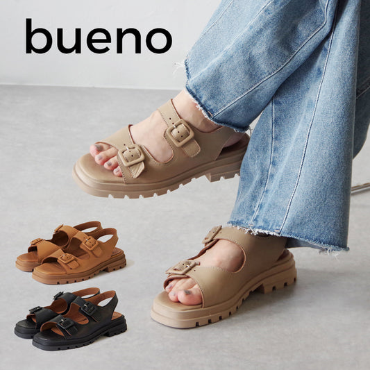 【BUENO SHOES ブエノシューズ】 ダブルベルトサンダル 【Y5505】 トルコ製 厚底 フラット スクエアトゥ トラックソール