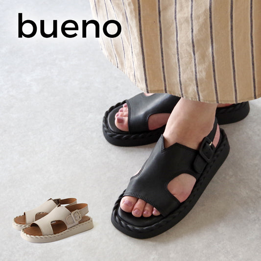 【BUENO SHOES ブエノシューズ】 ロープソールサンダル 【Y9104】 トルコ製 ラウンドトゥ つっかけ ストラップ デザインカット 厚底