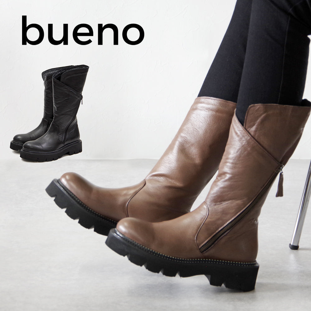 BUENO SHOES ブエノシューズ ブーツ レザーブーツ トルコ製 サイドジップ ボリュームソールブーツ【T1105】