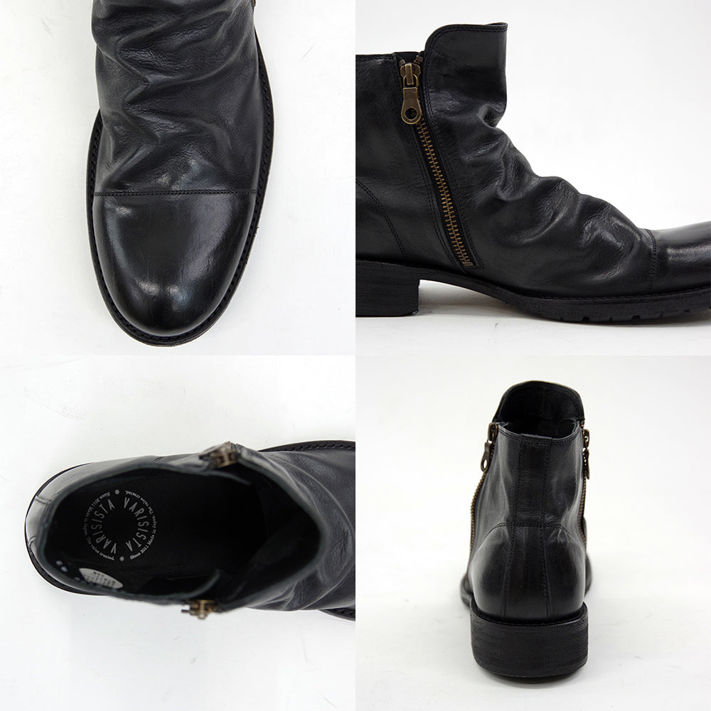 【VARISISTA ヴァリジスタ 】ダブルジップドレープブーツ ビブラムソール(Z508-LX) サイドジップブーツ Vibram sole  メンズシューズ 革靴 紳士靴　日本製